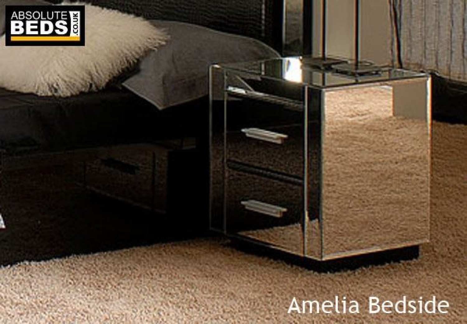 Absolute Beds Amelia Mirror Bedside with 2 Drawers