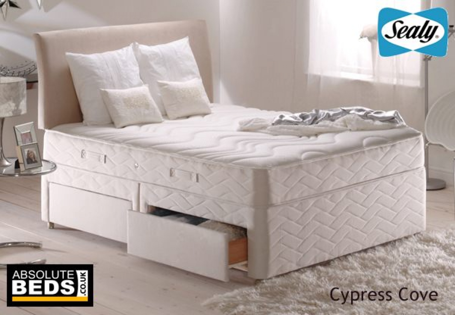 Sealy Posturepedic Silver Collection Cypress Cove Divan Bed Set Only.