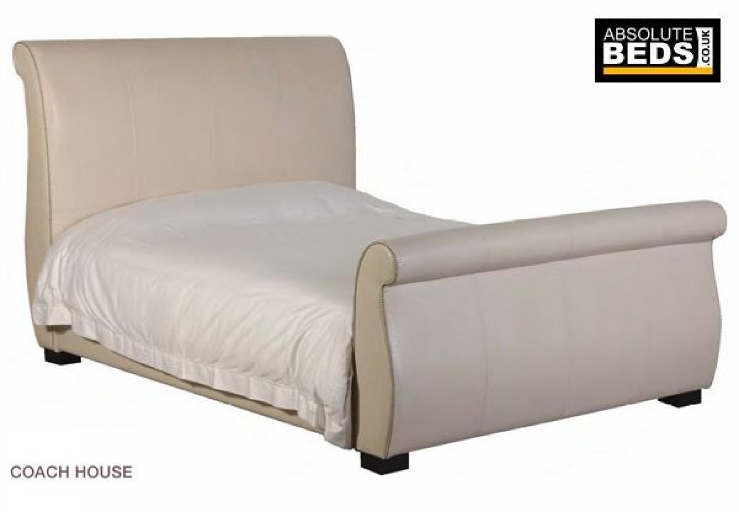 Faux Croc Leather Sleigh Bed Frame, Cream Faux Leather Bed