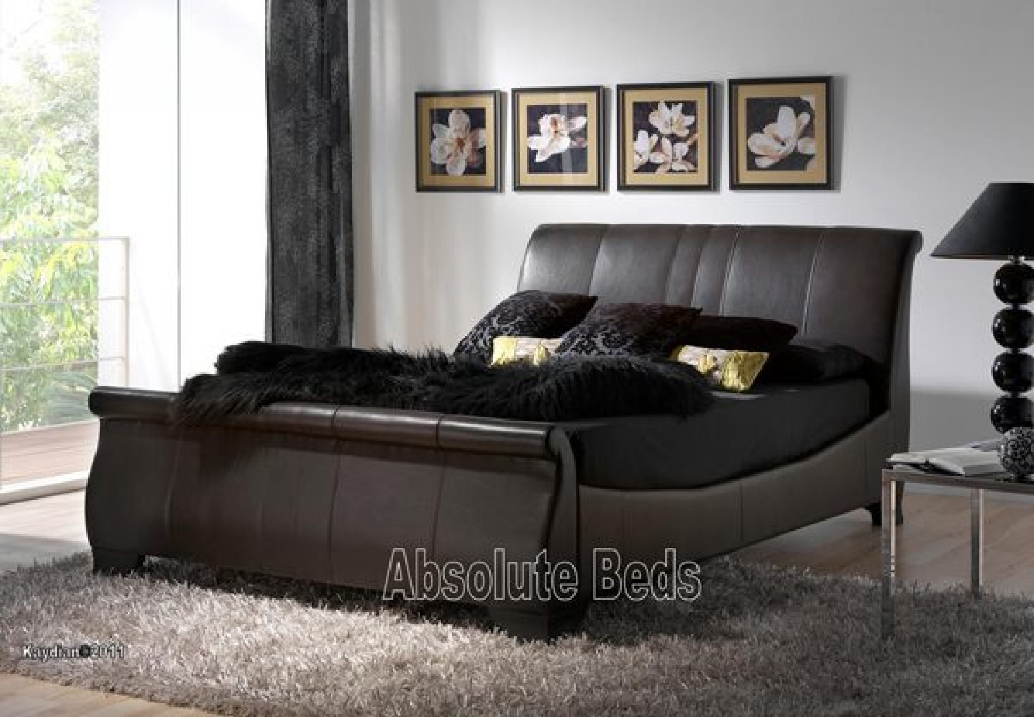 Kaydian Bamburgh Leather Sleigh Bed, Sleigh Leather Bed King Size